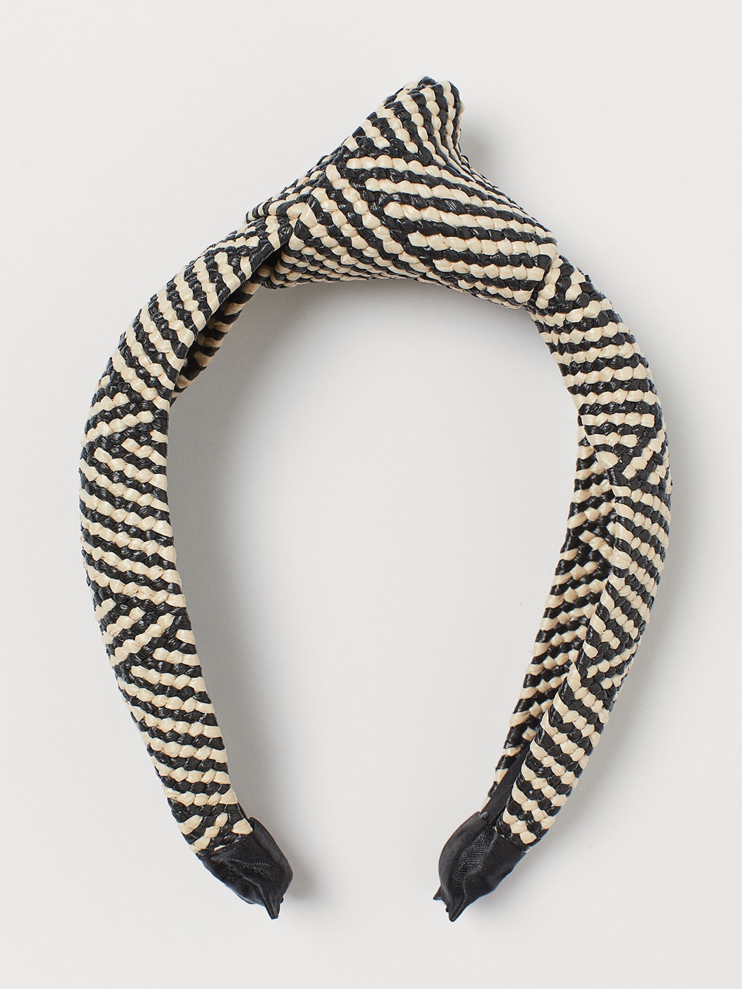 H&M Women Beige & Black Striped Knot-Detail Alice Band
