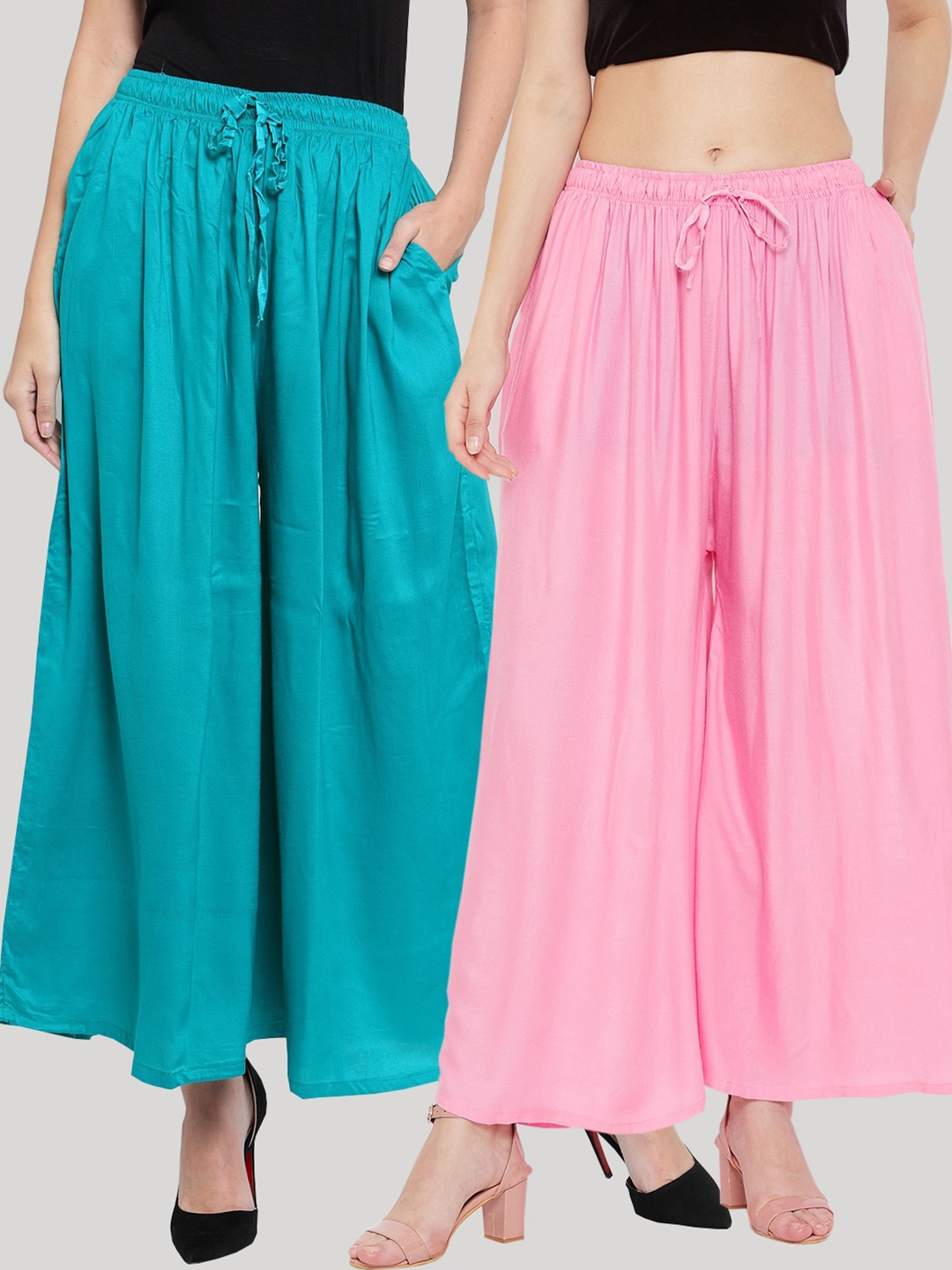 

Clora Creation Women Pack Of 2 Pink & Blue Flared Knitted Sharara