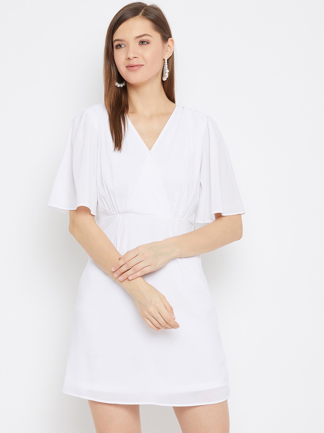 

Imfashini White Georgette A-Line Dress