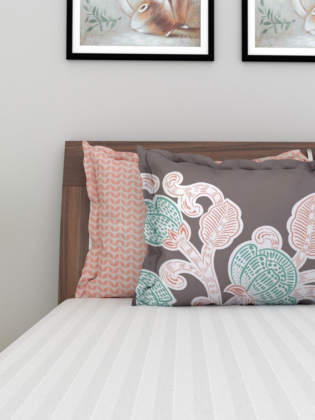 

Home Centre Peach & Grey Set of 2 Floral Rectangle Pillow Covers