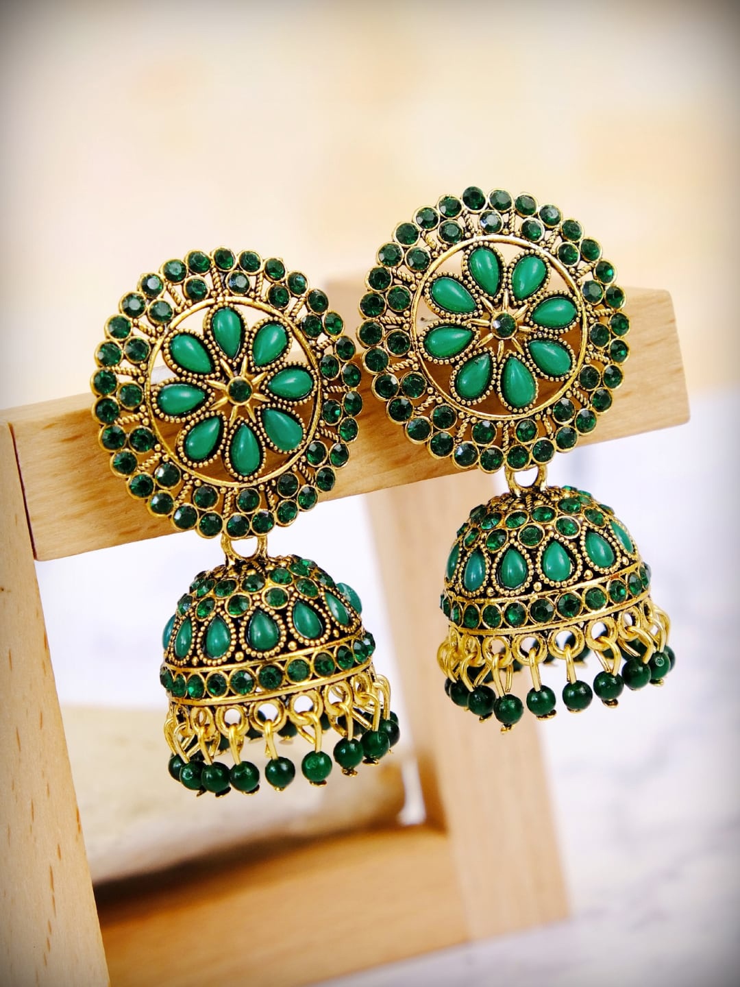 

Crunchy Fashion Green Contemporary Jhumkas Earrings