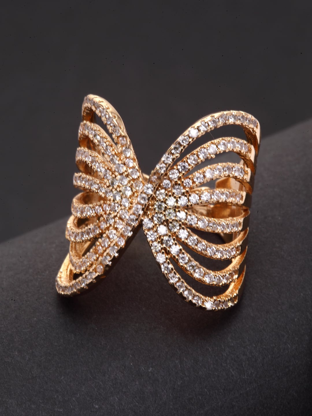 

VOGUE PANASH Gold-Plated & White CZ-Studded Handcrafted Adjustable Finger Ring