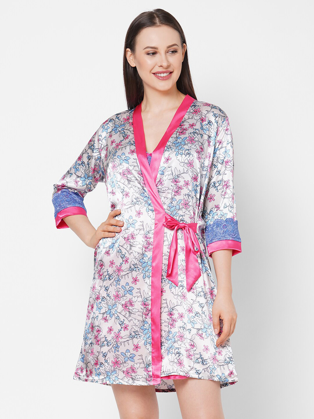 

Sweet Dreams Pink Printed Nightdress With Robe