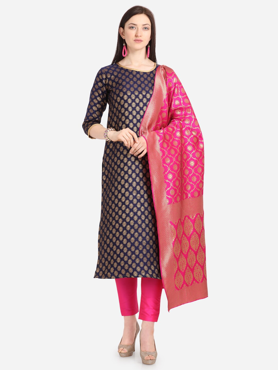 

Kvsfab Women Navy Blue Ethnic Motifs