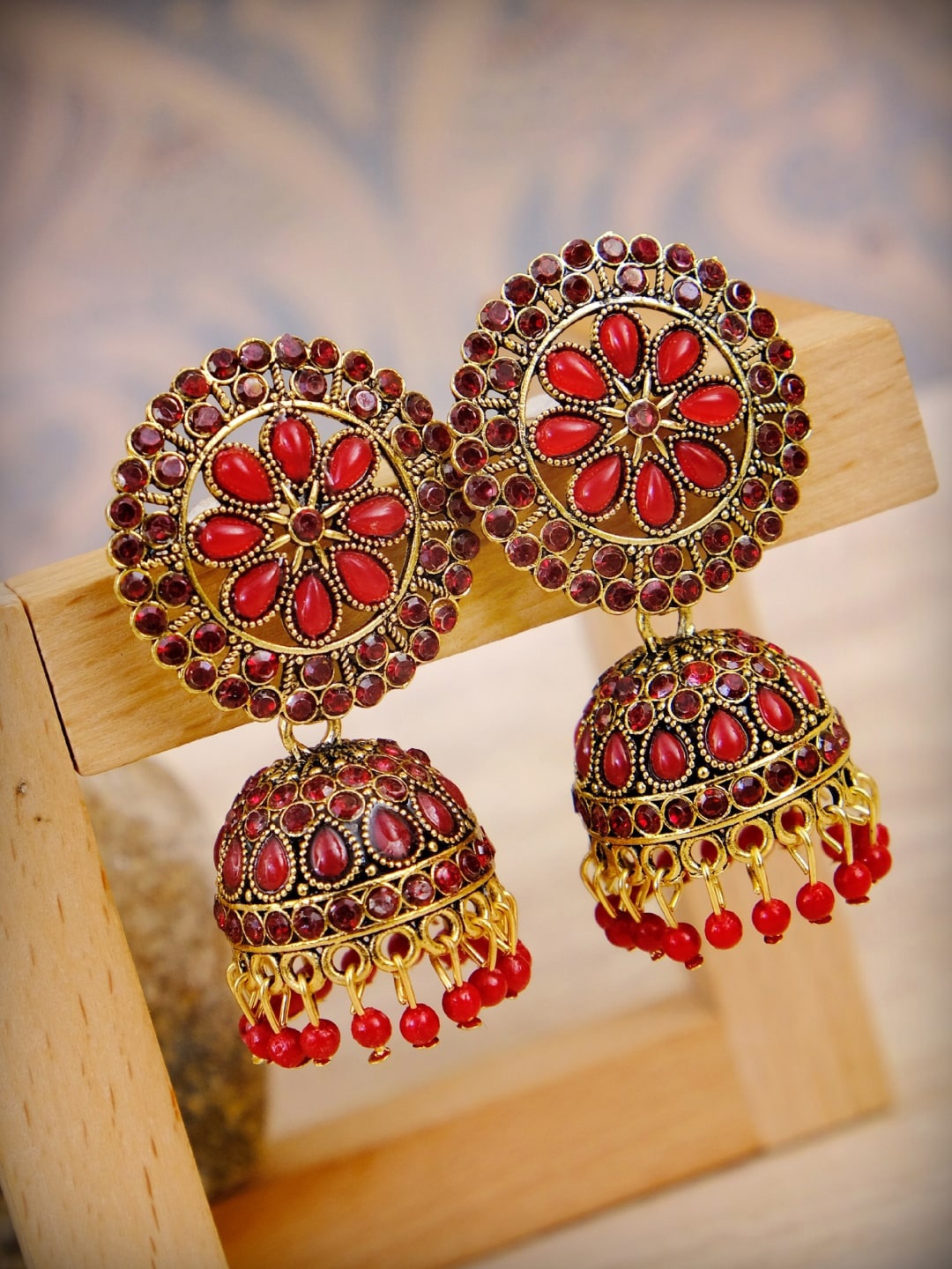 

Crunchy Fashion Red Contemporary Jhumkas Earrings