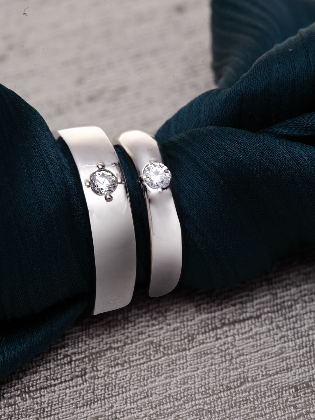

Clara Set Of 2 Silver-Toned & White CZ-studded Adjustable Couple Ring