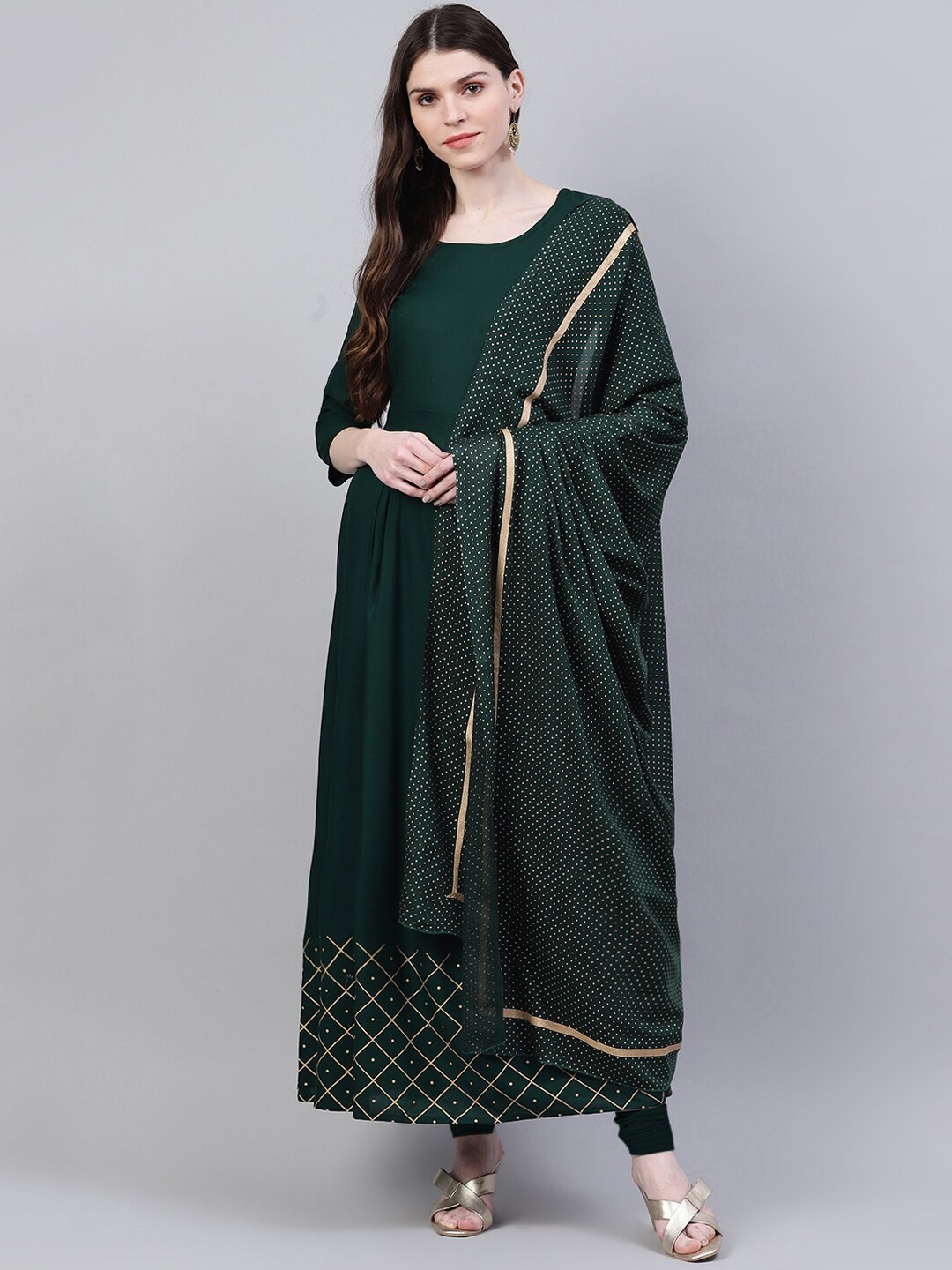 

Stylum Women Green Anarkali Kurta with Dupatta