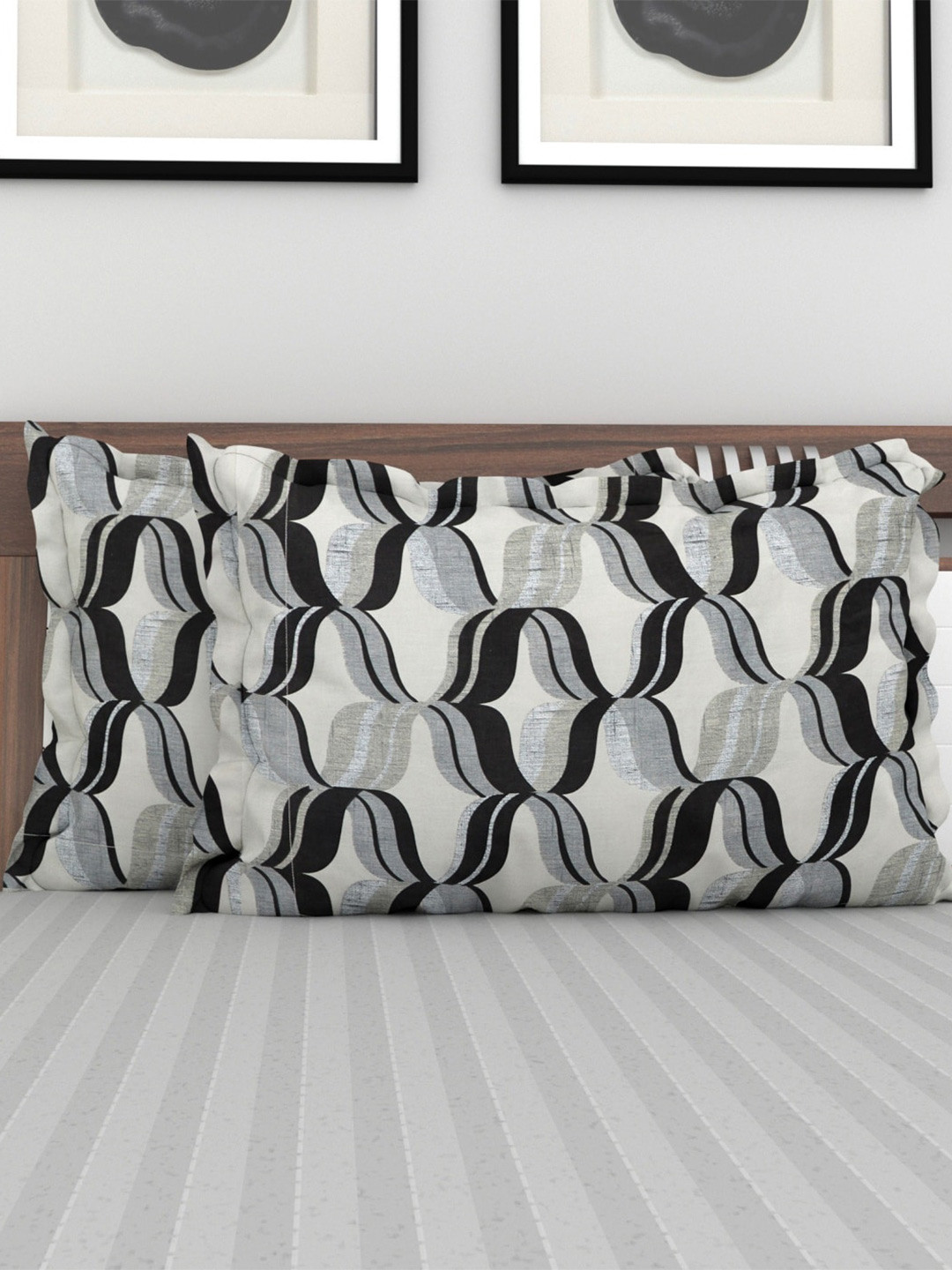 

Home Centre Grey & Black Set of 2 Geometric Rectangle Cushion Covers