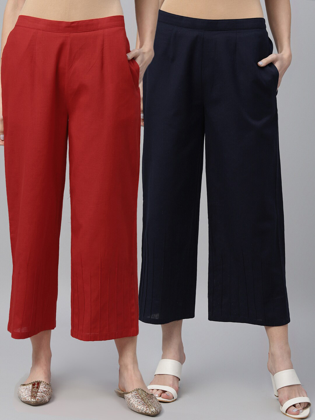 

Libas Women Pack Of 2 Navy Blue & Red Cotton Ethnic Palazzos