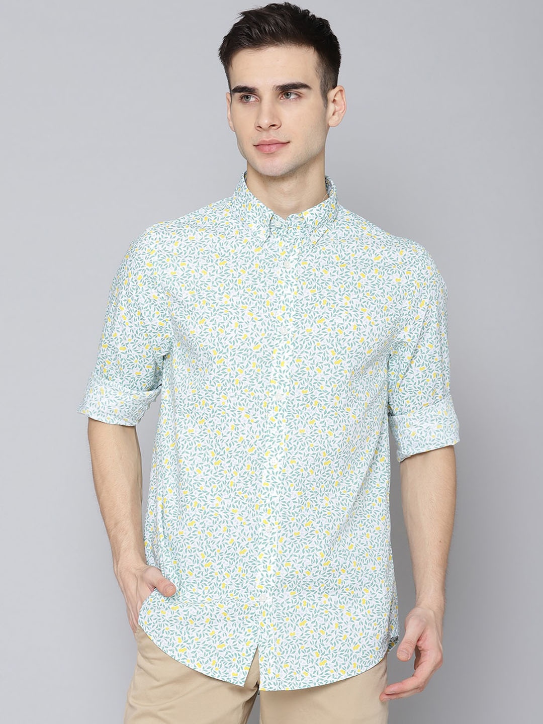GANT Men White & Green Floral Printed Casual Shirt