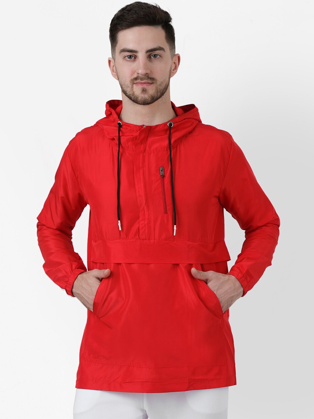 

PAUSE SPORT Men Red Windcheater and Water Resistant Longline Tailored Jacket