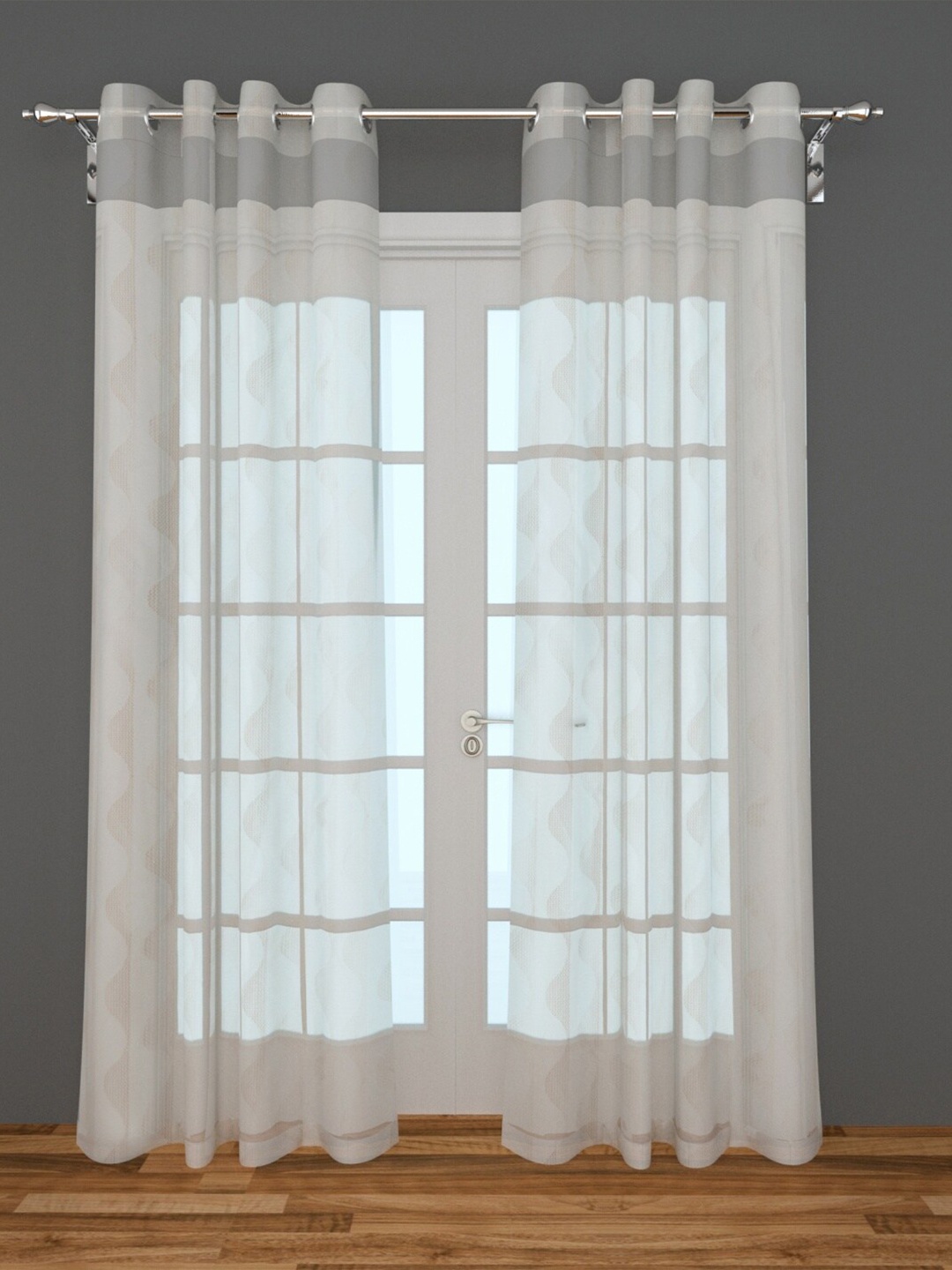 

Home Centre White & Pink Set of 2 Geometric Sheer Door Curtain
