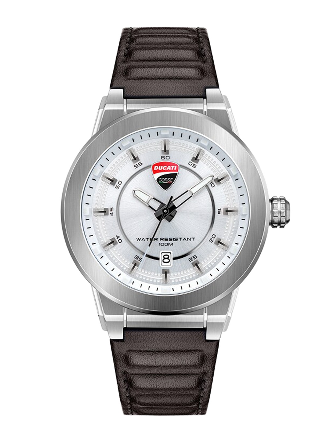 DUCATI CORSE Men Silver-Toned Leather Analogue Watch DTWGB2019302