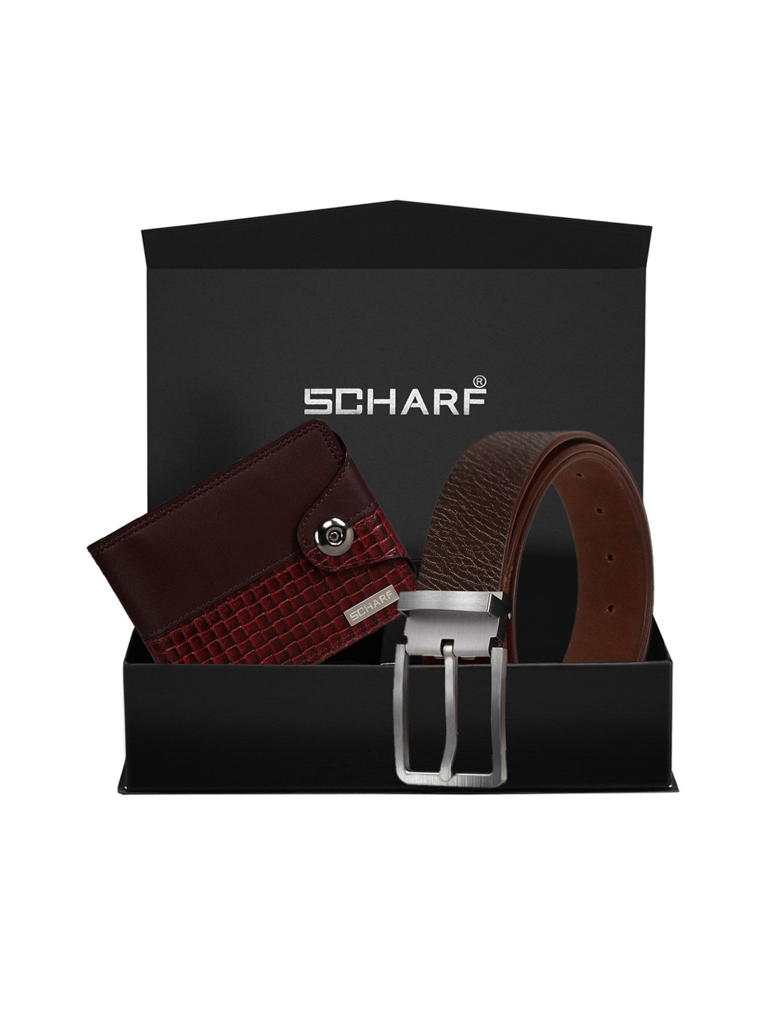 

SCHARF Men Brown & Red Textured Formal Belt & Wallet Gift Set