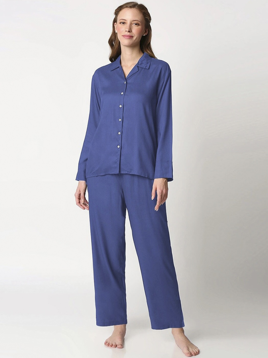 

Bewakoof Women Blue Cotton Night Suit