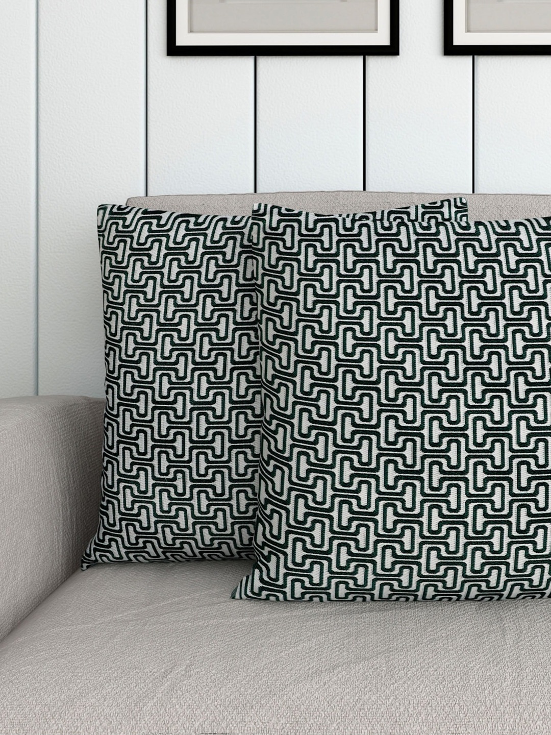

Home Centre Green & White Set of 2 Geometric Square Cushion Covers