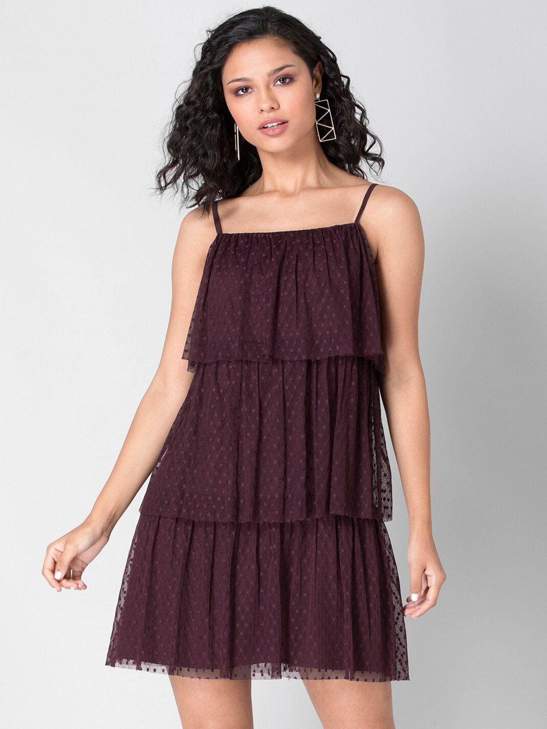 

FabAlley Maroon Net A-Line Dress