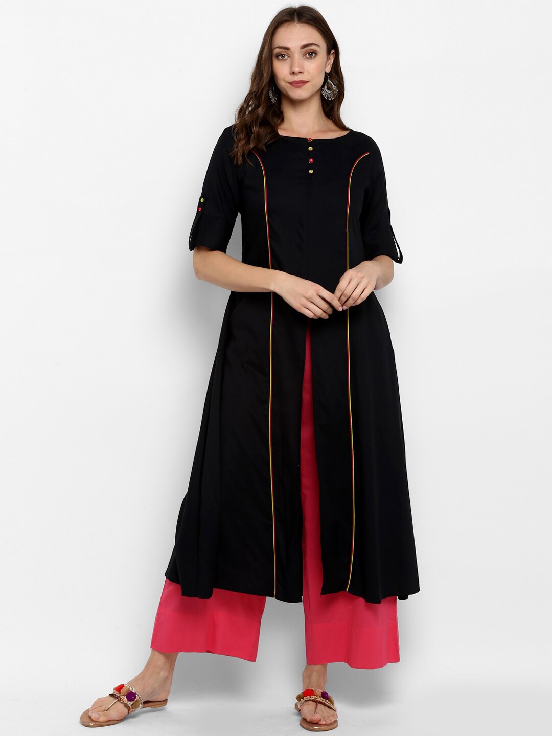 

DEEBACO Women Black & Red Pure Cotton Kurta