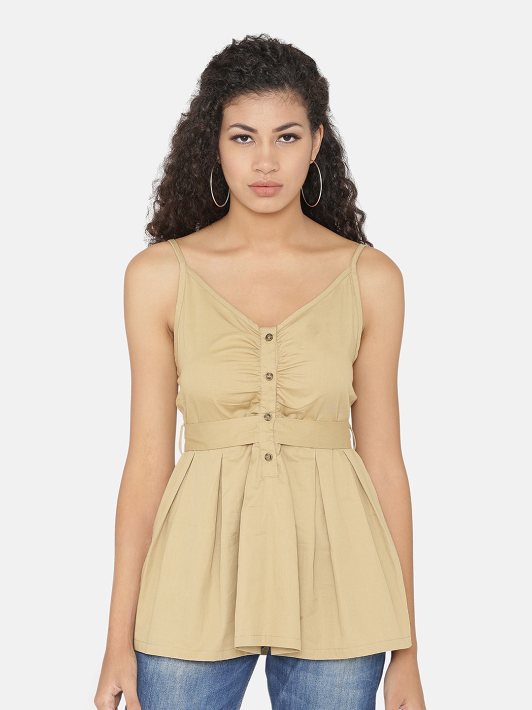 Yaadleen Women Khaki Empire Casual Top