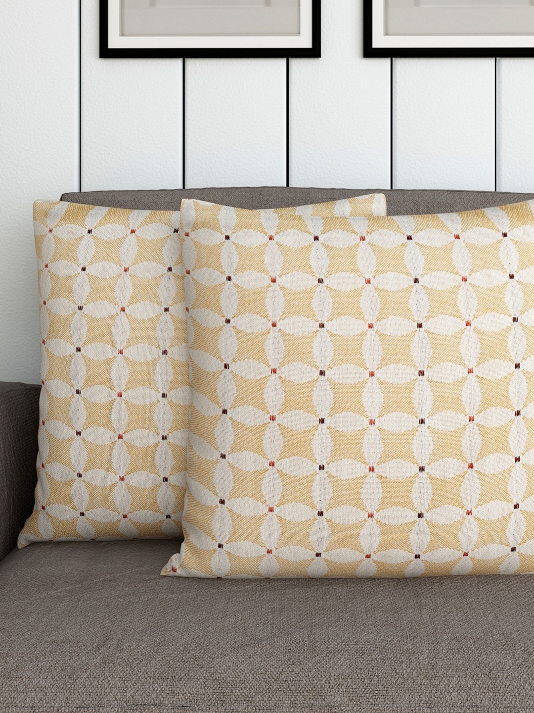 

Home Centre Yellow & Beige Set of 2 Geometric Square Cushion Covers
