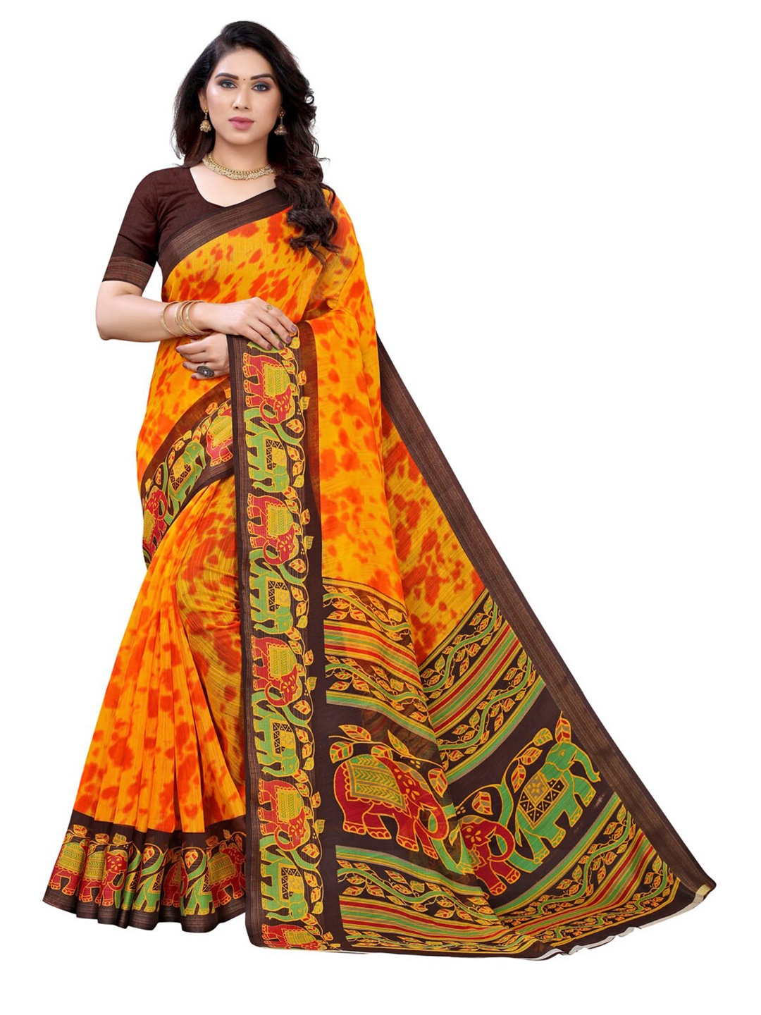 

KALINI Yellow & Green Ethnic Motifs Saree