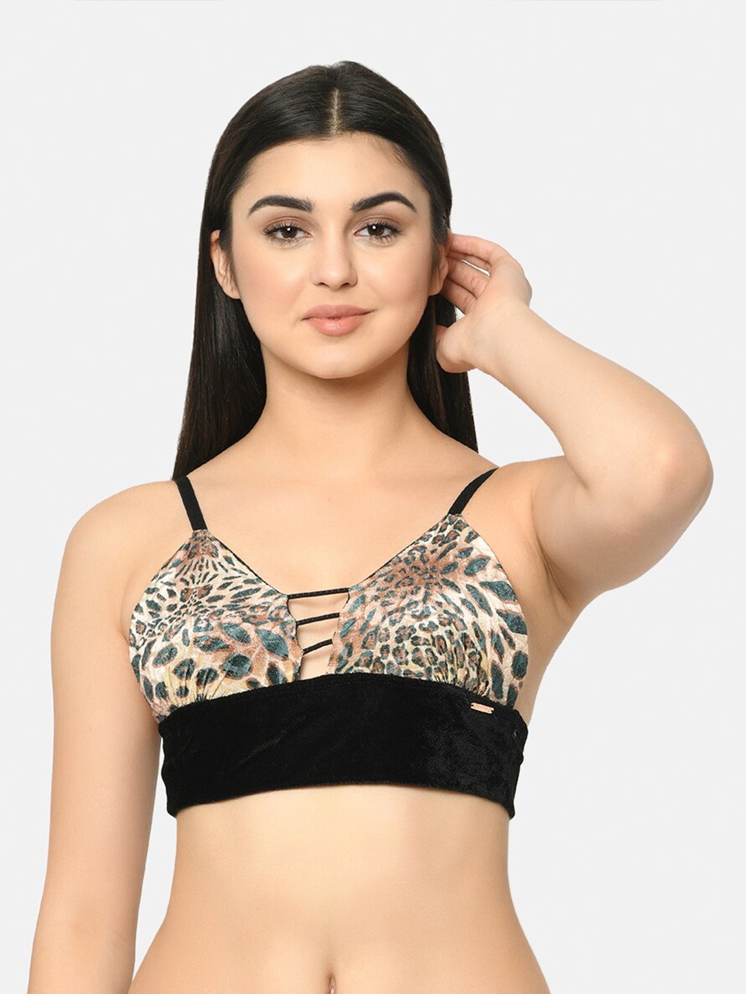 

PRETTYBOLD Brown & Black Animal Bralette Bra Half Coverage PBN-1263