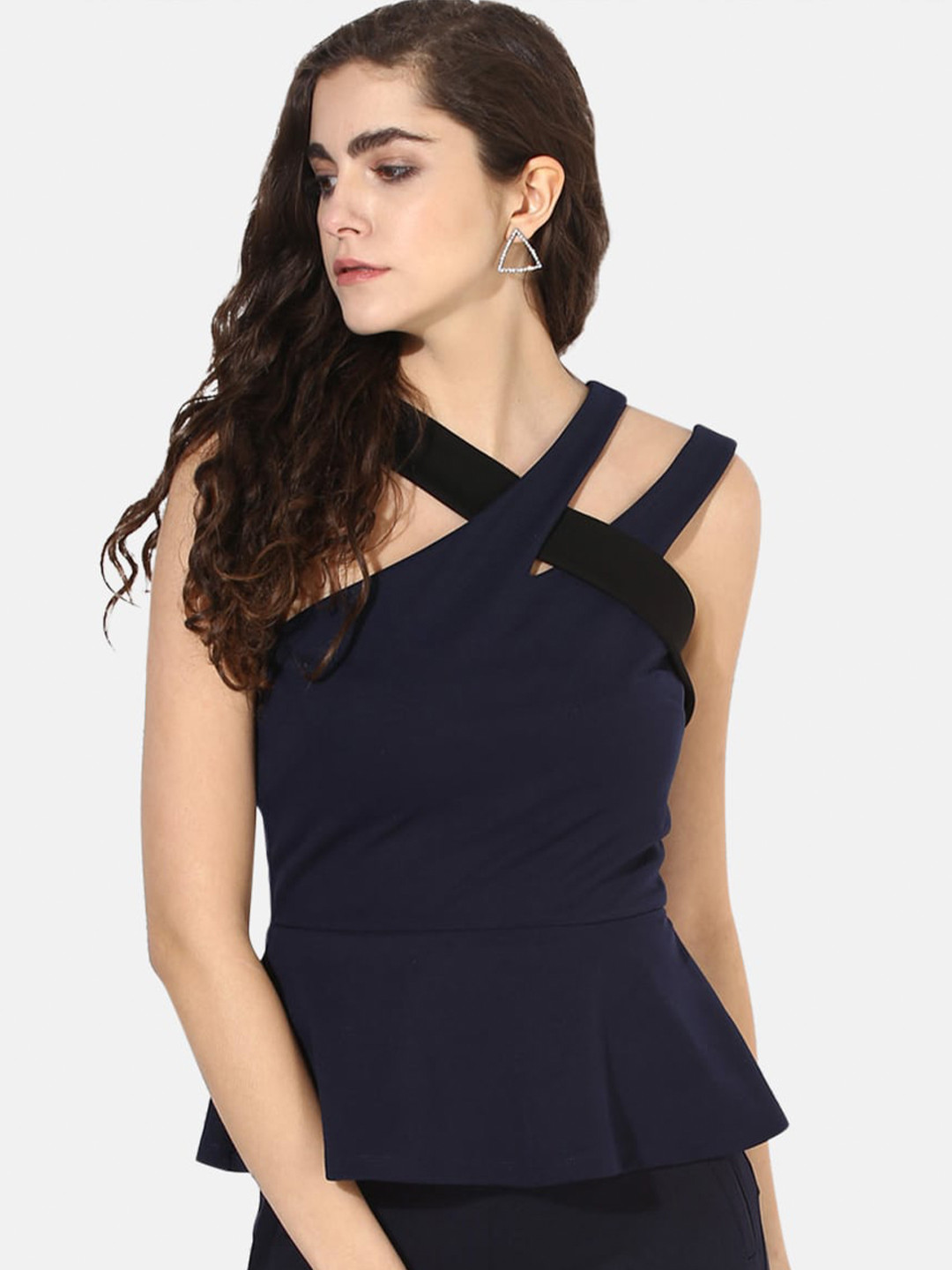 

Kazo Women Navy Blue Peplum Top