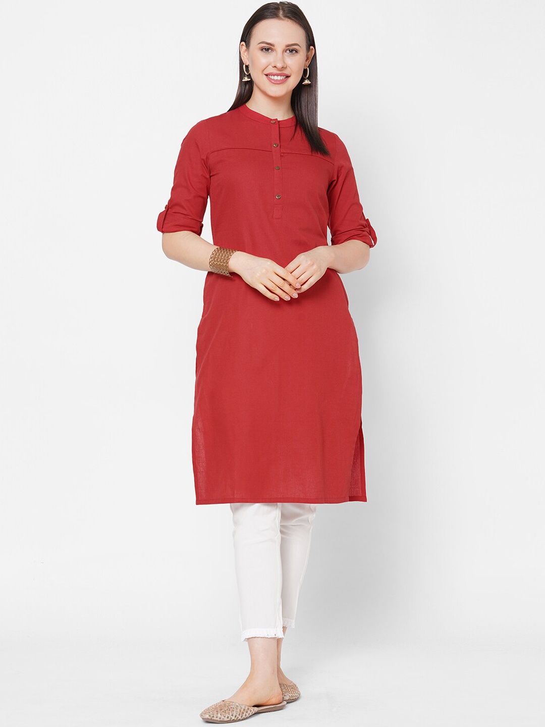 

Os Women Red Pure Cotton Solid Straight Kurta