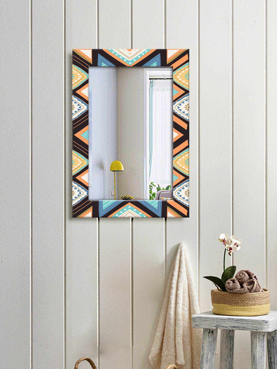 

999Store Blue & White ZigZag Pattren Wall Mirror