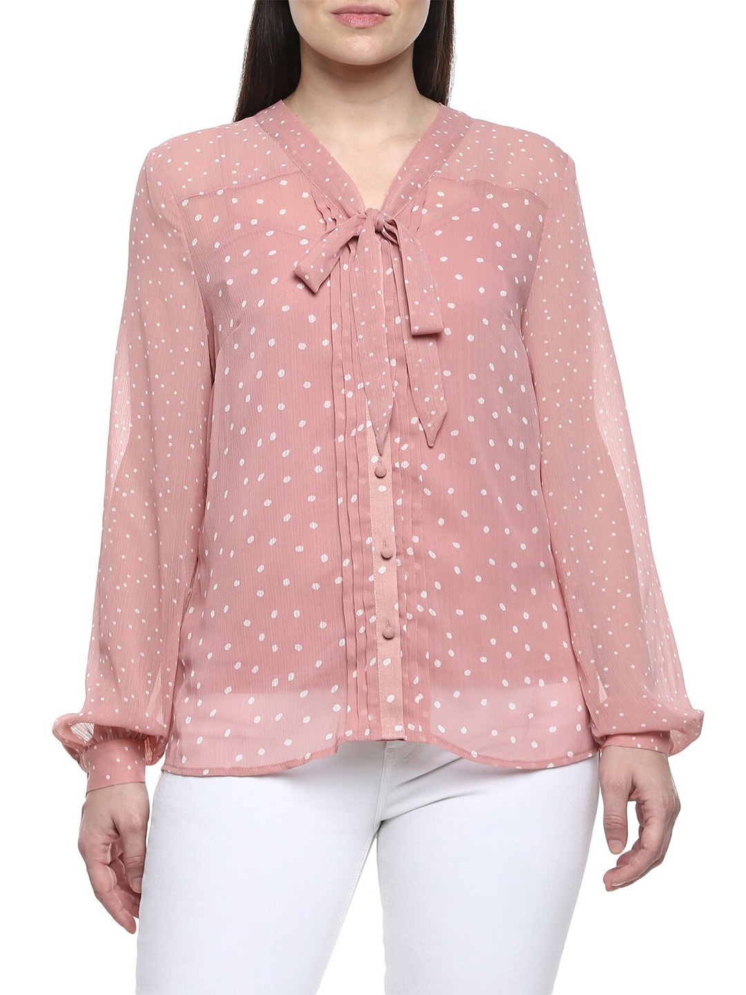 

Phase Eight Pink Tie-Up Neck Pure Silk Regular Top