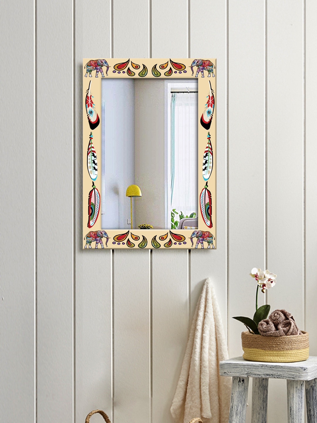 

999Store Brown & Red Decorative Elephant Wall Hanging Mirror
