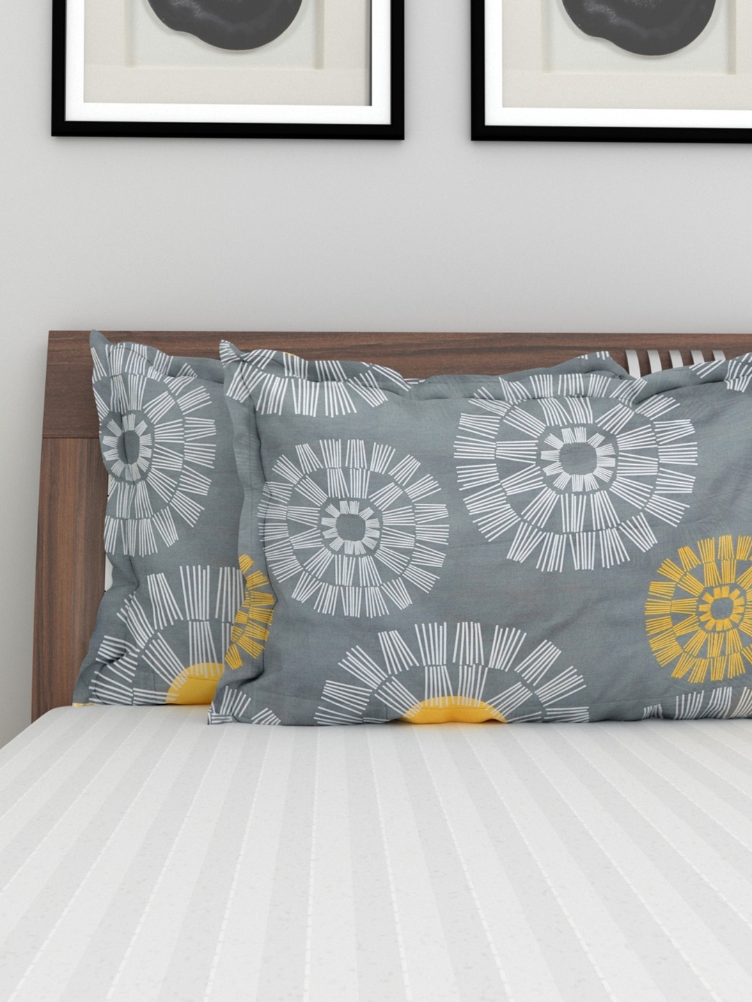 

Home Centre Grey & Mustard Yellow Set of 2 Ethnic Motifs Rectangle Cushion Covers