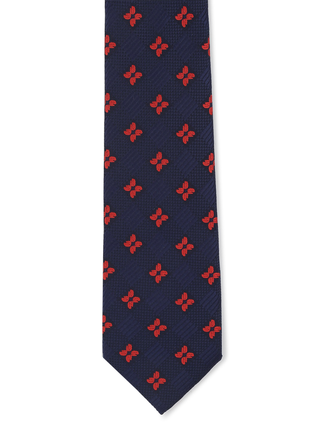 

Peter England Men Navy Blue & Red Woven Design Broad Tie