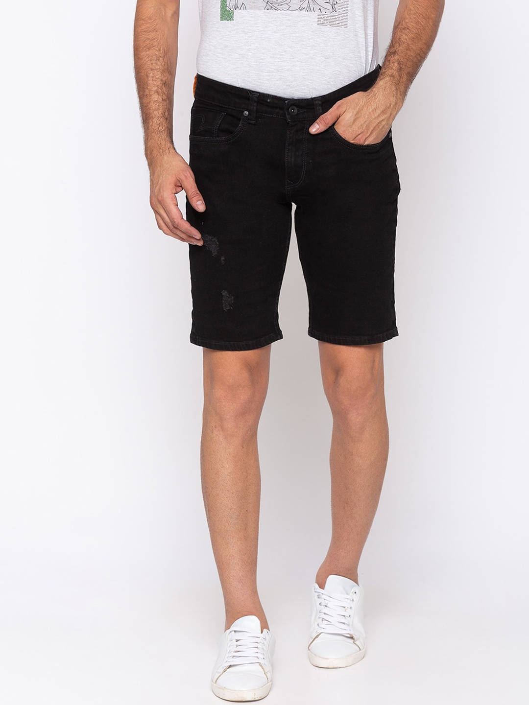 

SPYKAR Men Black Slim Fit Low-Rise Denim Shorts