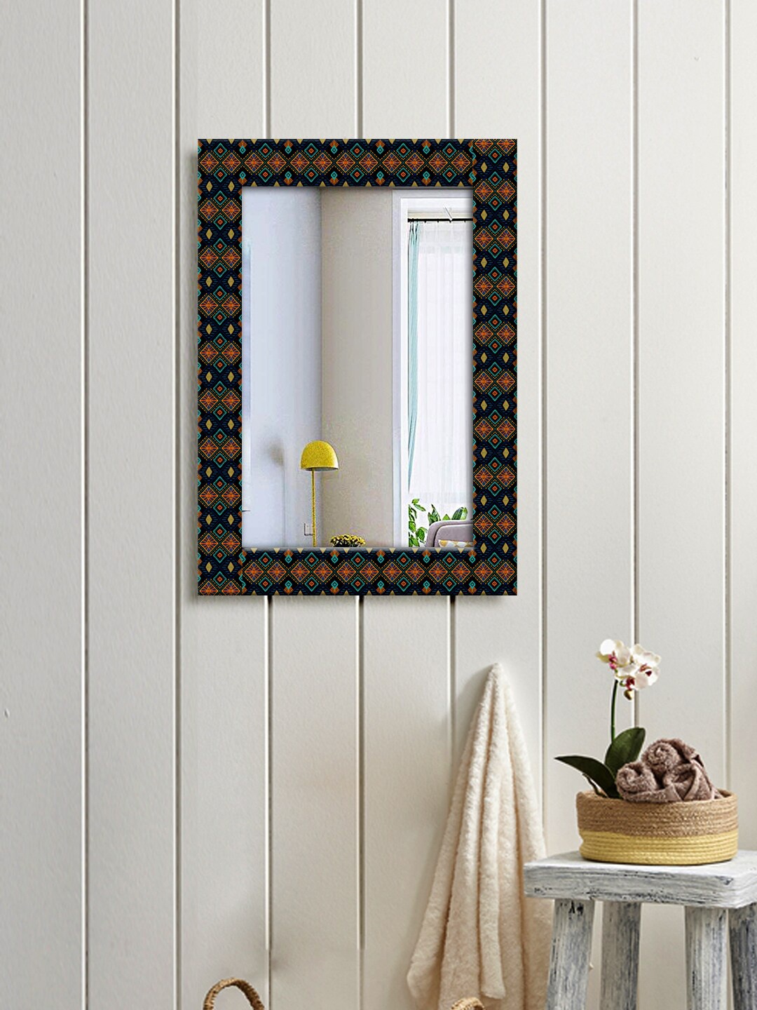 

999Store Black & Blue Printed Decorative Wall Art Hanging Wall Mirror