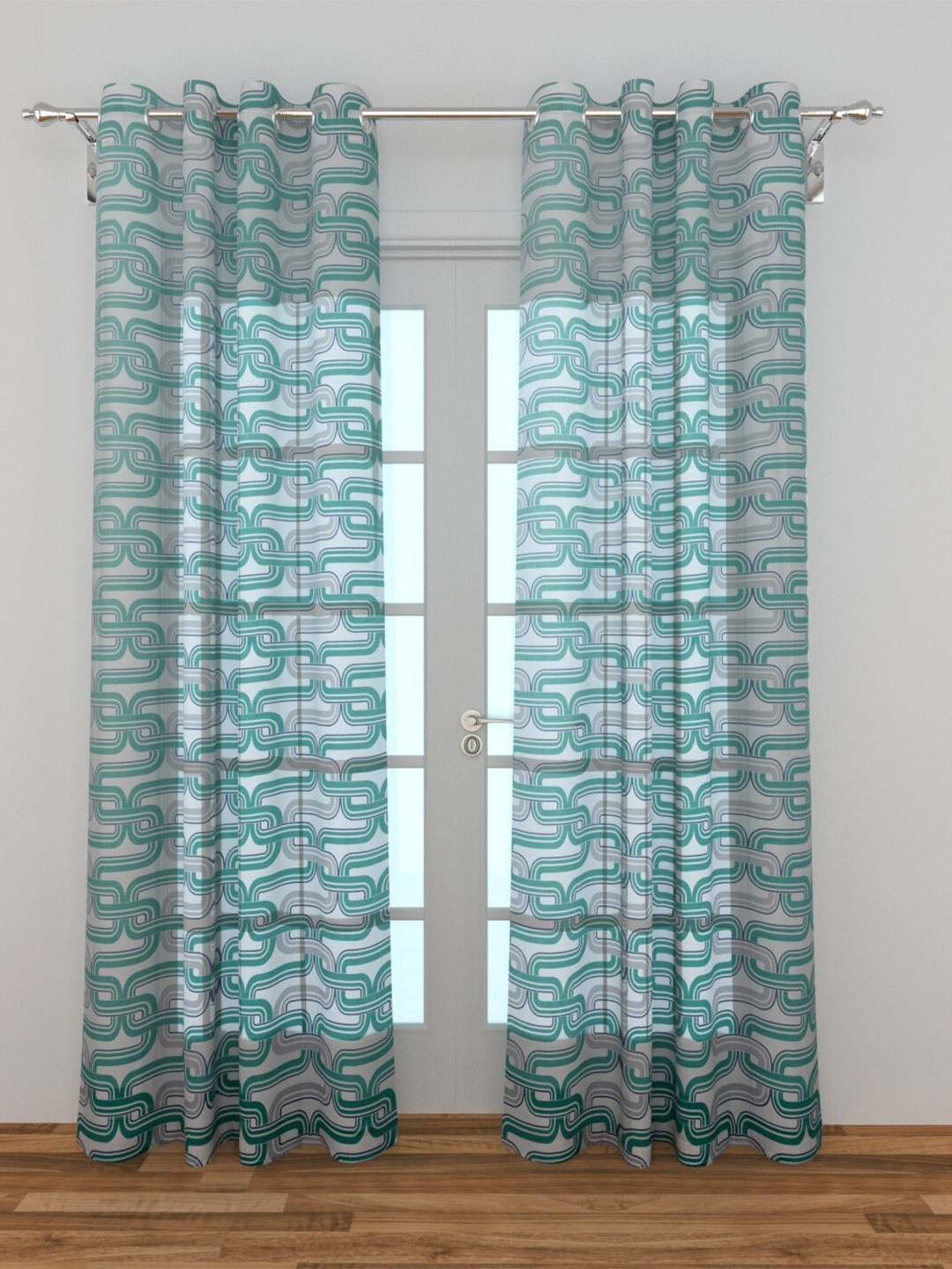 

Home Centre White & Teal Single Sheer Door Curtain