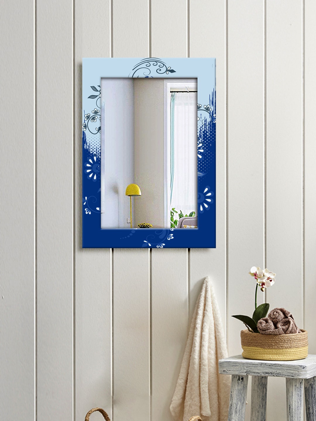 

999Store Blue Floral Printed Wall Mirror