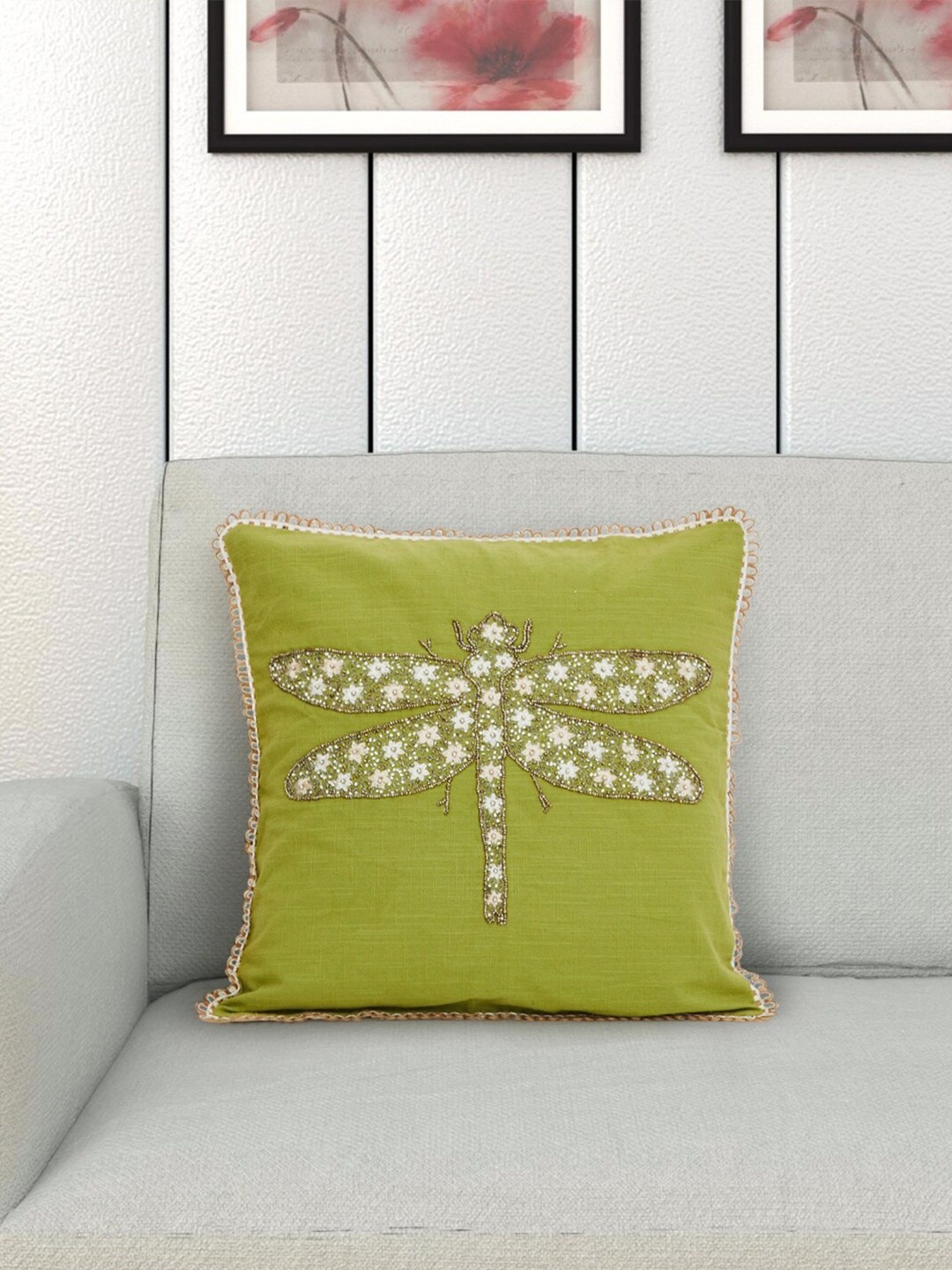 

Home Centre Green & Gold-Toned Embroidered Square Cushion Covers