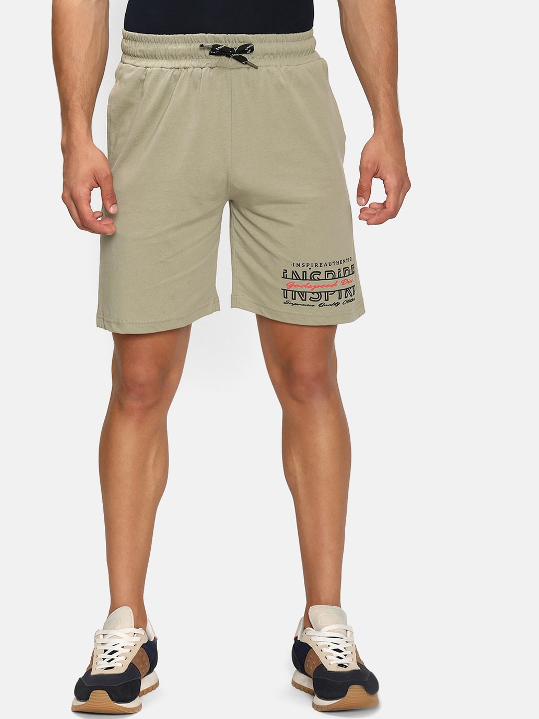 

V2 Value & Variety Men Cream Typography Printed Mid-Rise Cotton Regular Shorts