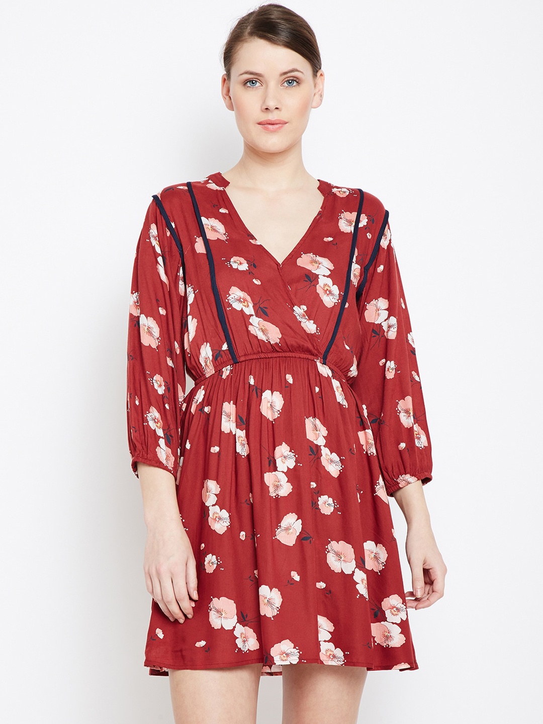 

Oxolloxo Red Floral Print Crepe Dress