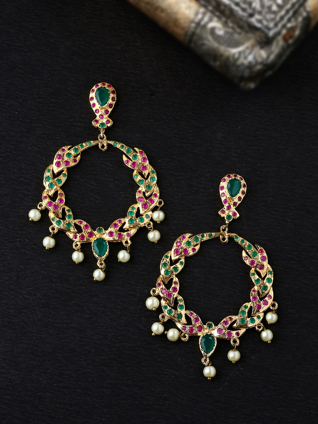 

THE AAB STUDIO Gold-Plated & Green Circular Drop Earrings