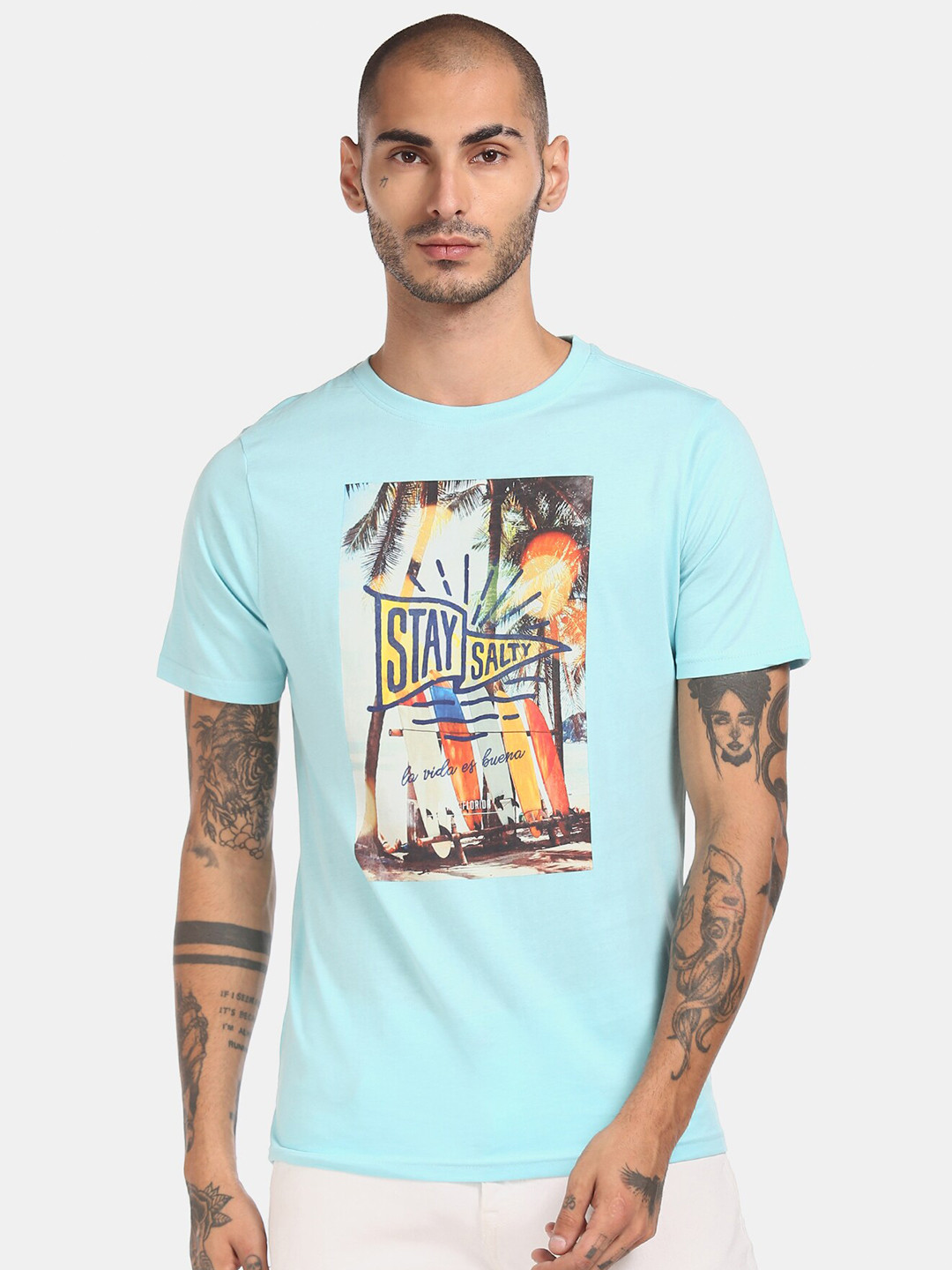 

Colt Men Blue & Orange Printed T-shirt