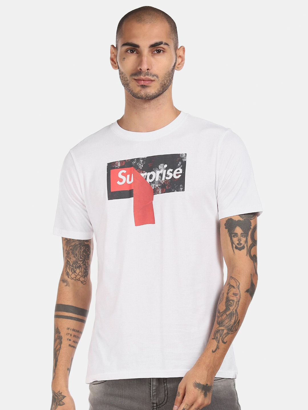 

Colt Men White Typography Printed T-shirt
