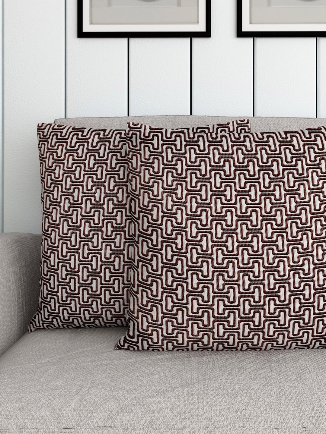 

Home Centre Set Of 2 White & Brown Square Cushion Covers