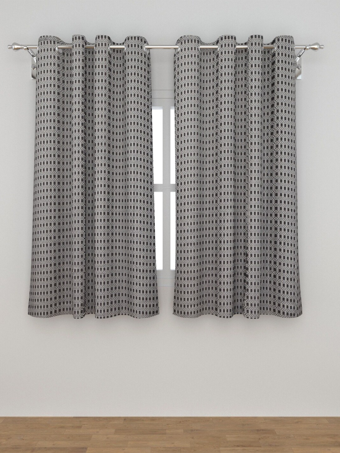 

Home Centre Grey & White Set of 2 Geometric Window Curtain