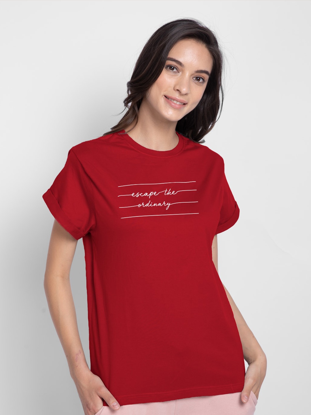 

Bewakoof Women Red Typography Printed Boyfriend T-Shirt