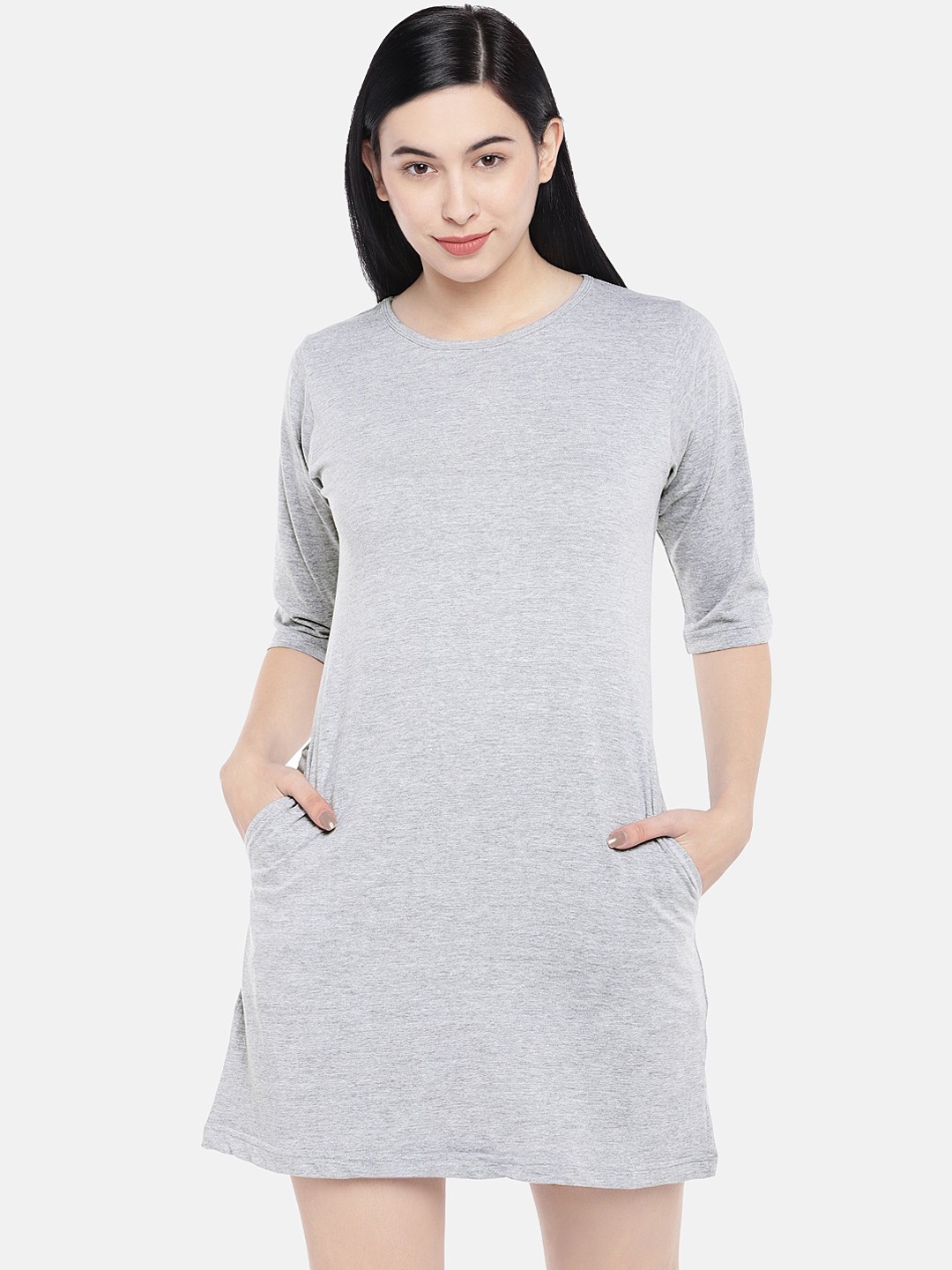 

STATUS MANTRA Grey T-shirt Solid Dress