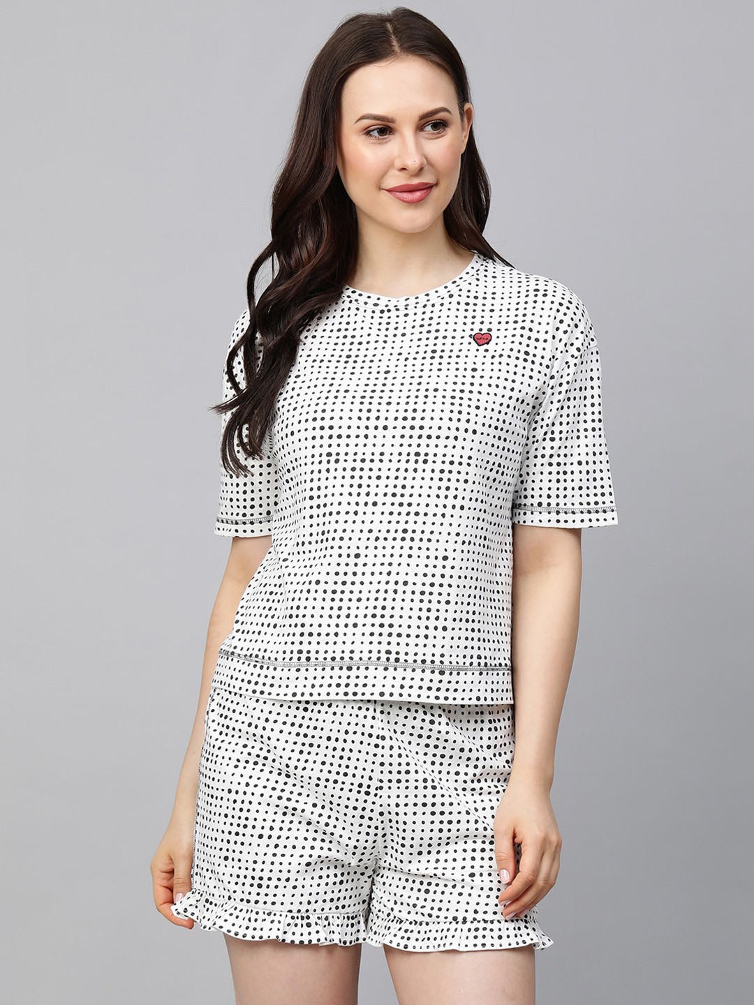 

Chemistry Women White & Black Printed Night suit