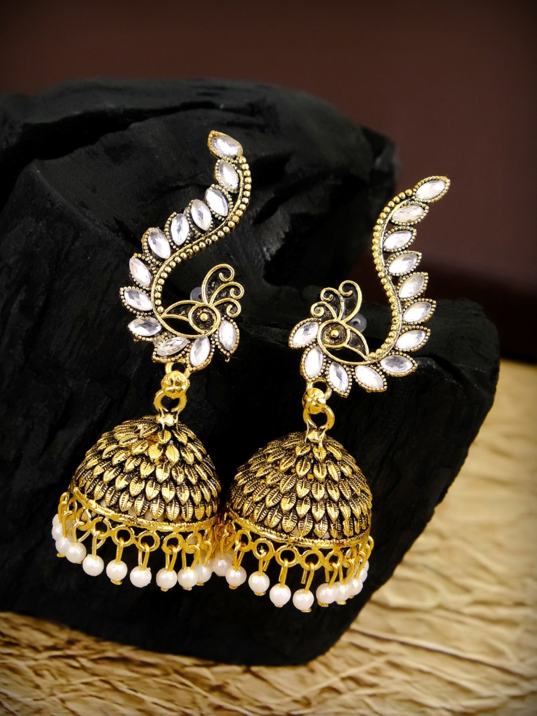 

Crunchy Fashion White Gold-Plated Dome Shaped Jhumkas Earrings