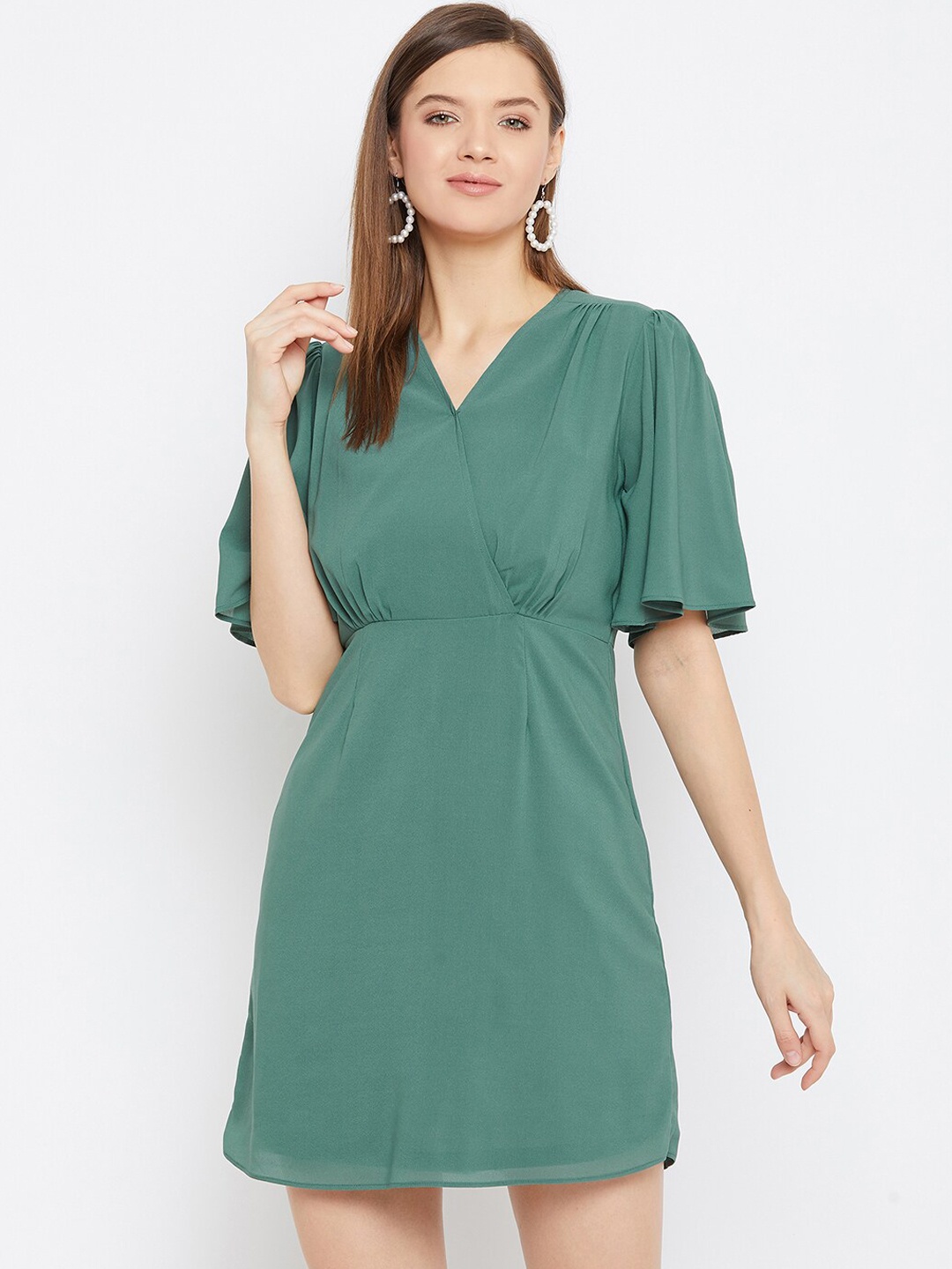 

Imfashini Green Georgette Wrap Dress